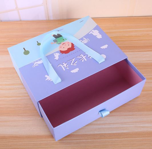 CMYK printing baby garment clothes paper packaging drawer box with handle Luxury gift paper bag